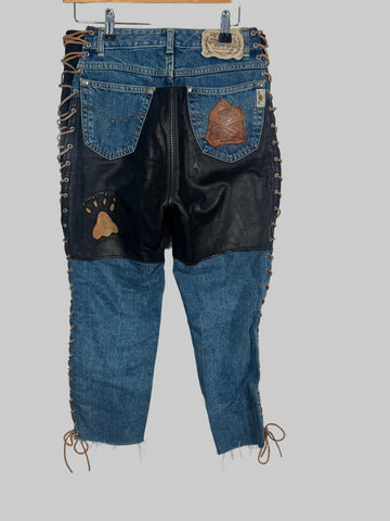 Blugi Something Edwin material denim+piele naturala marimea W30 L 32 (M)dama