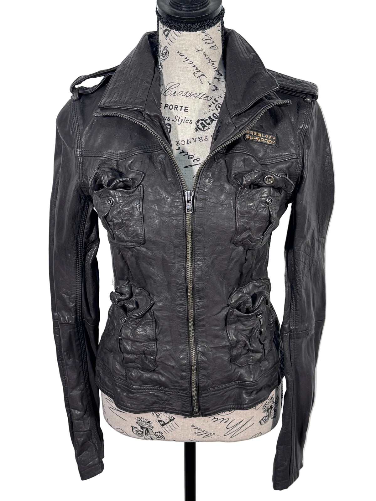 Geaca de piele Superdry 100% piele naturala made in India marimea S dama