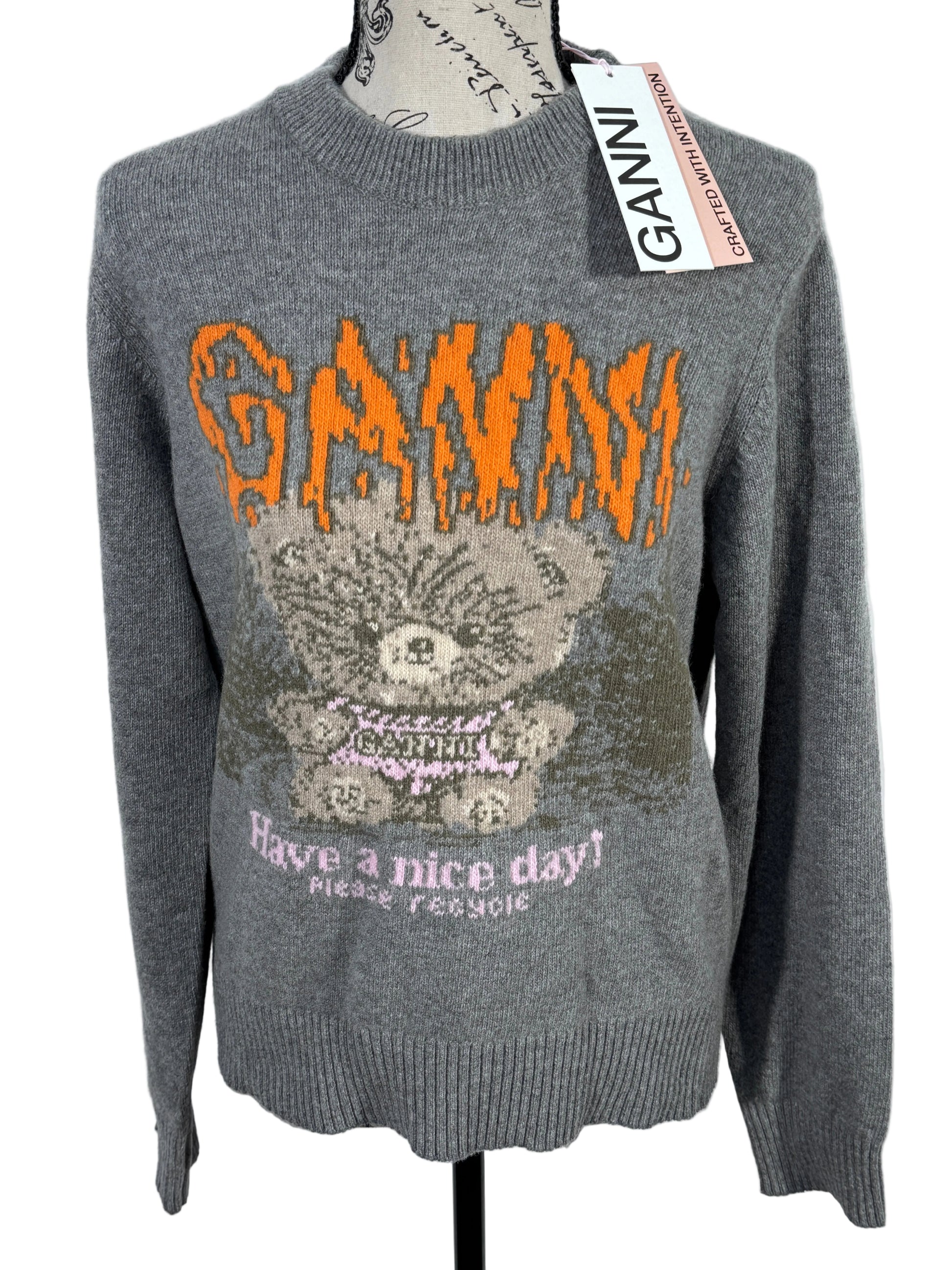 Pulover Ganni 80% lana marimea S fit S-M dama
