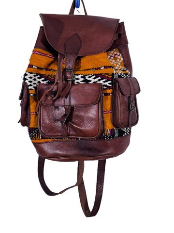 Rucsac Marocan 100% piele + covor tradițional din lana naturala