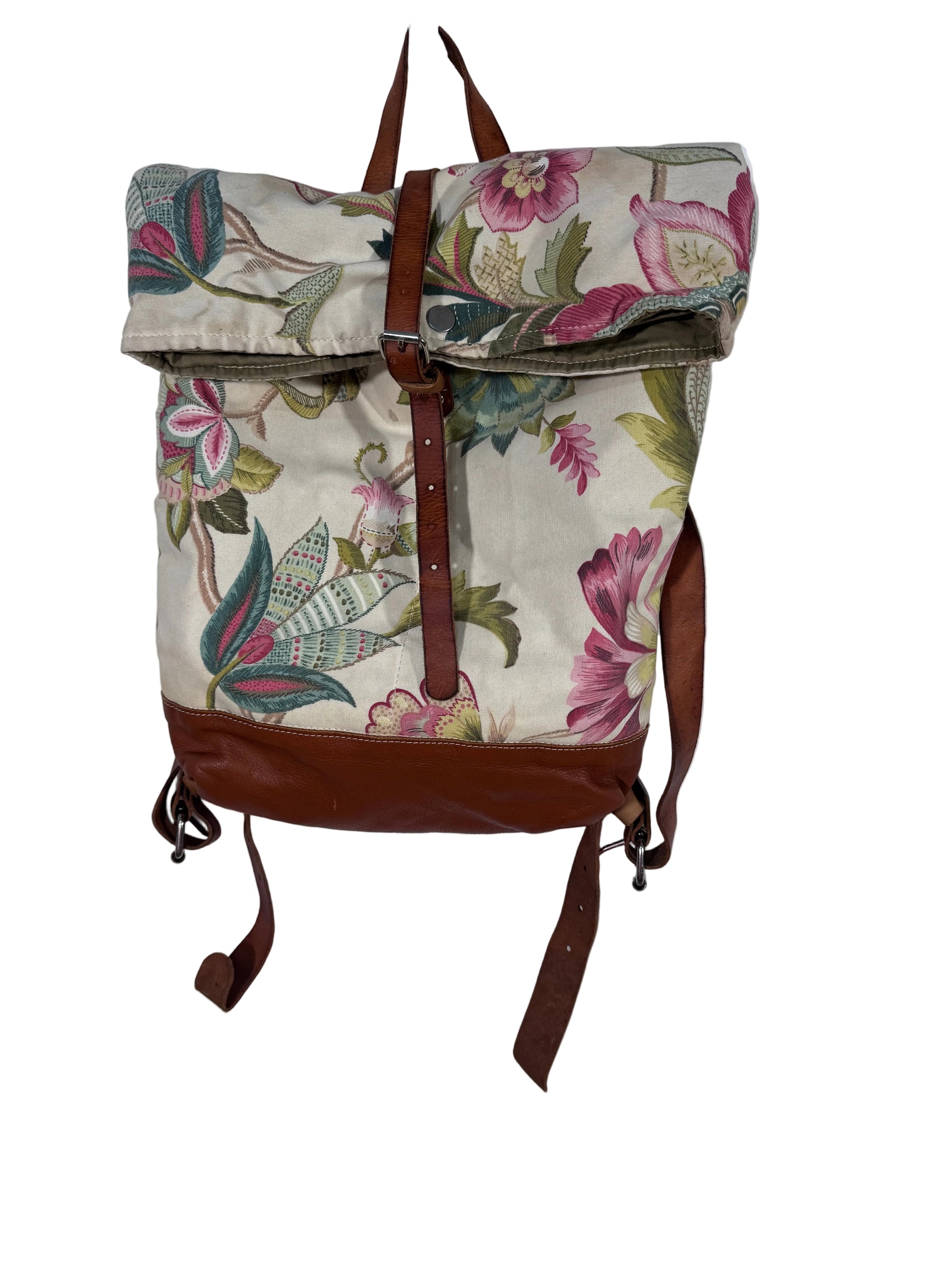Rucsac floral 100% piele naturală +textil