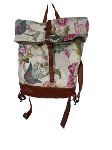 Rucsac floral 100% piele naturală +textil